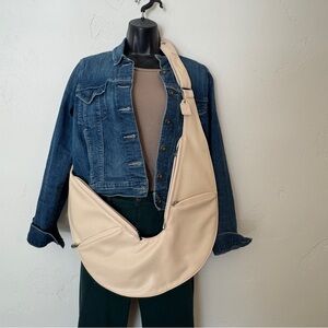 The SASH Cream Faux Vegan Leather Shoulder Bag Purse Travel Sling Crossbody Boho